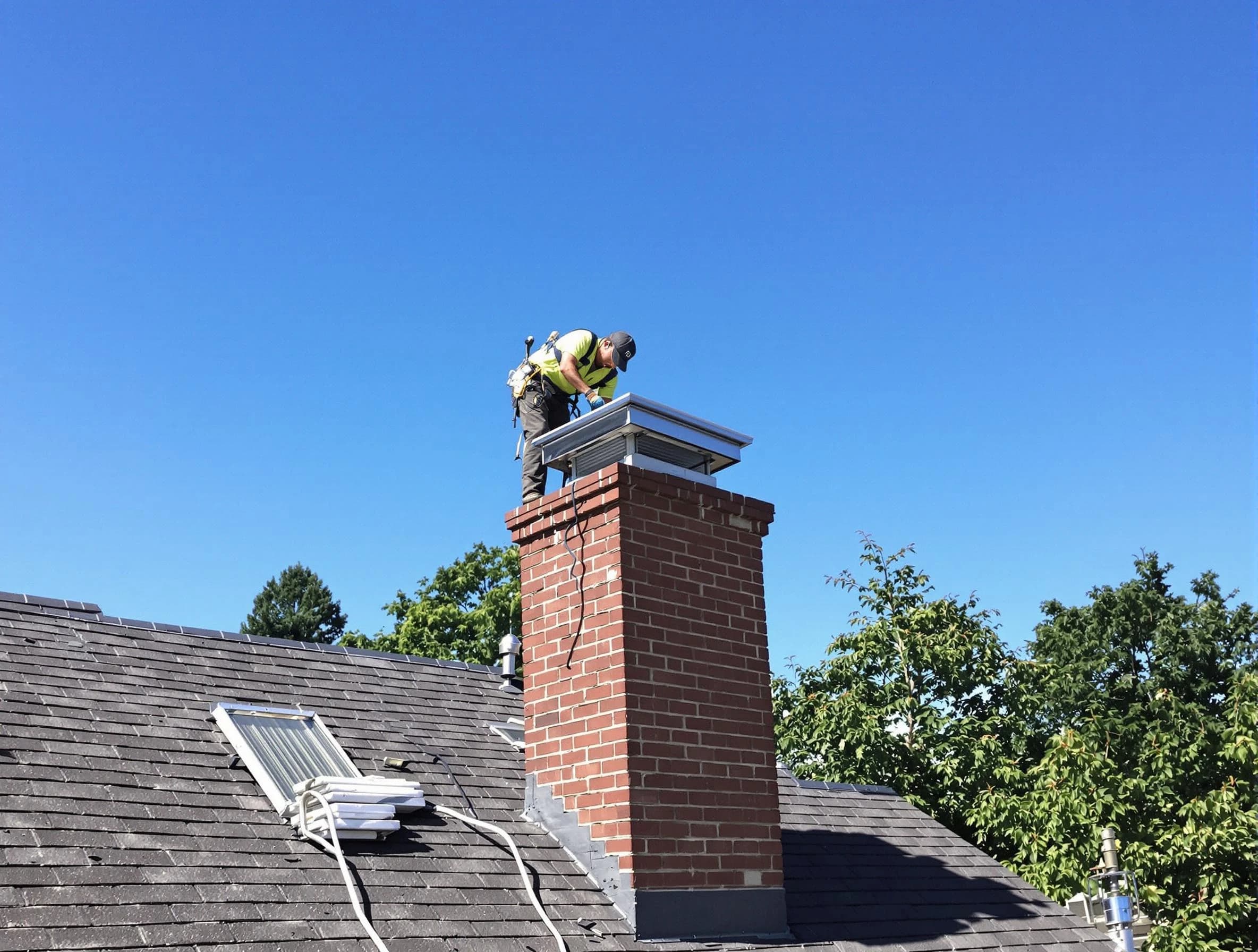 Harrisville Chimney Sweep technician measuring a chimney cap in Harrisville, UT