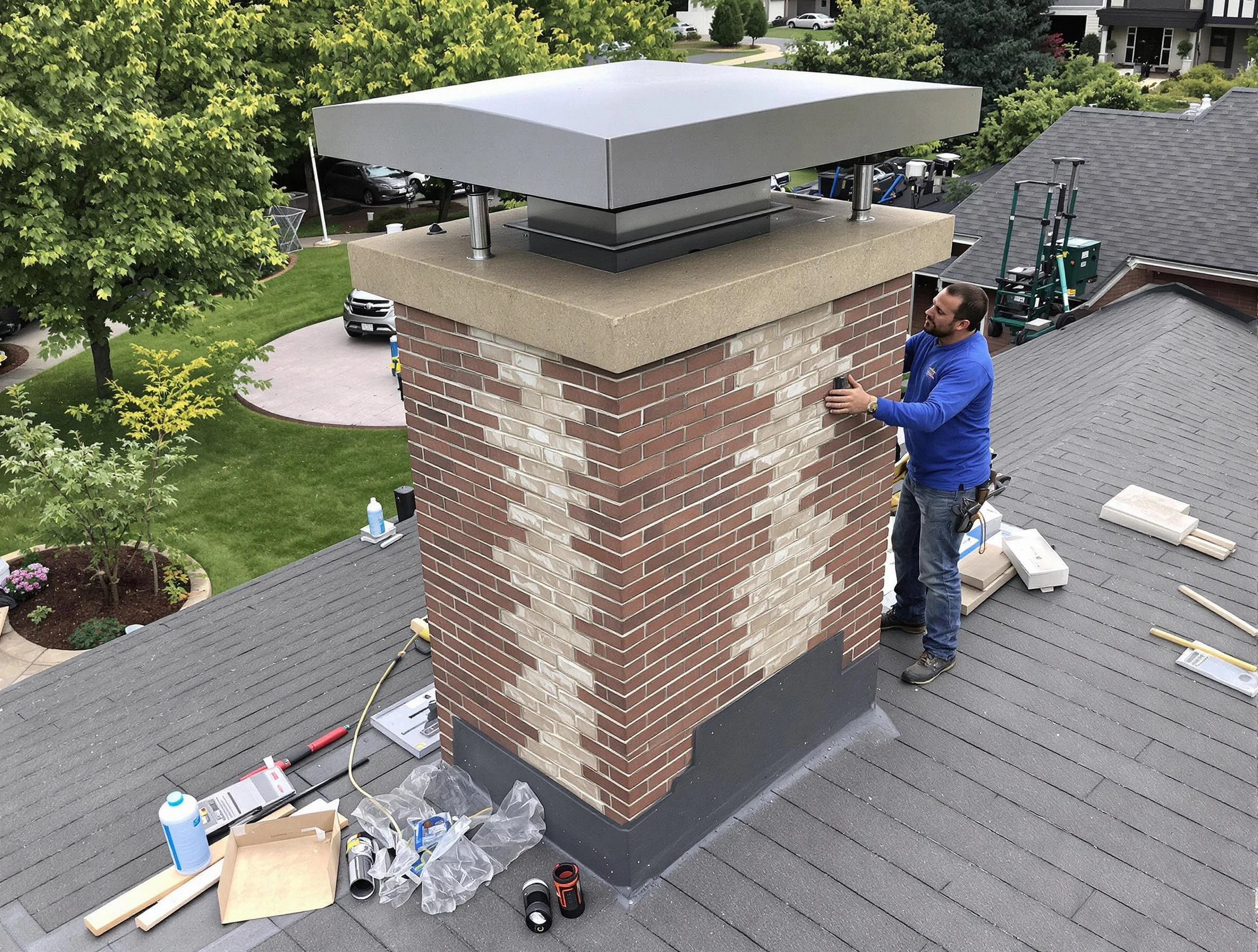 Harrisville Chimney Sweep team working on a custom chimney remodel in Harrisville, UT
